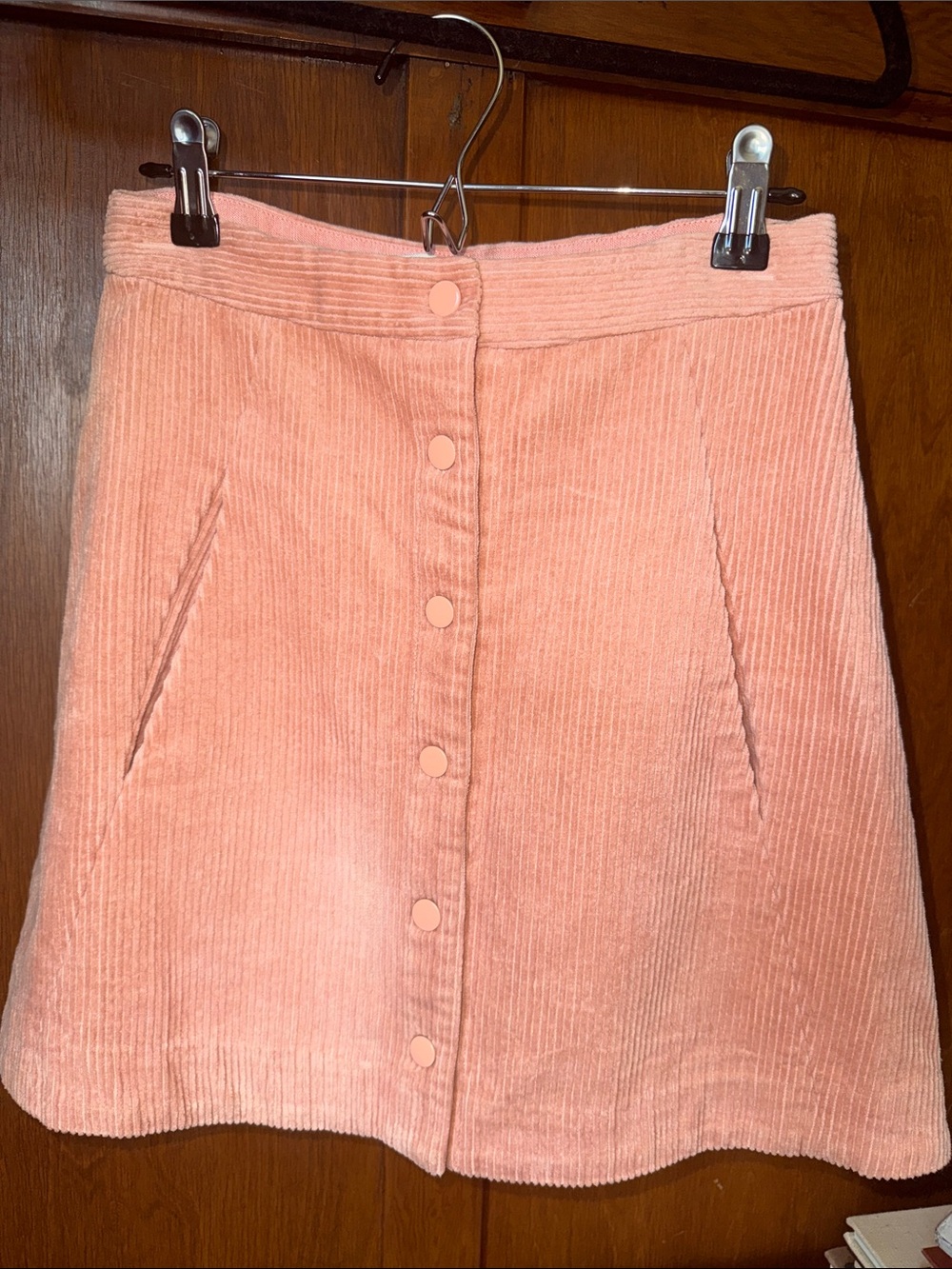 Rachel Antonoff Peach Blush Pink Corduroy Button-Front Mini Skirt